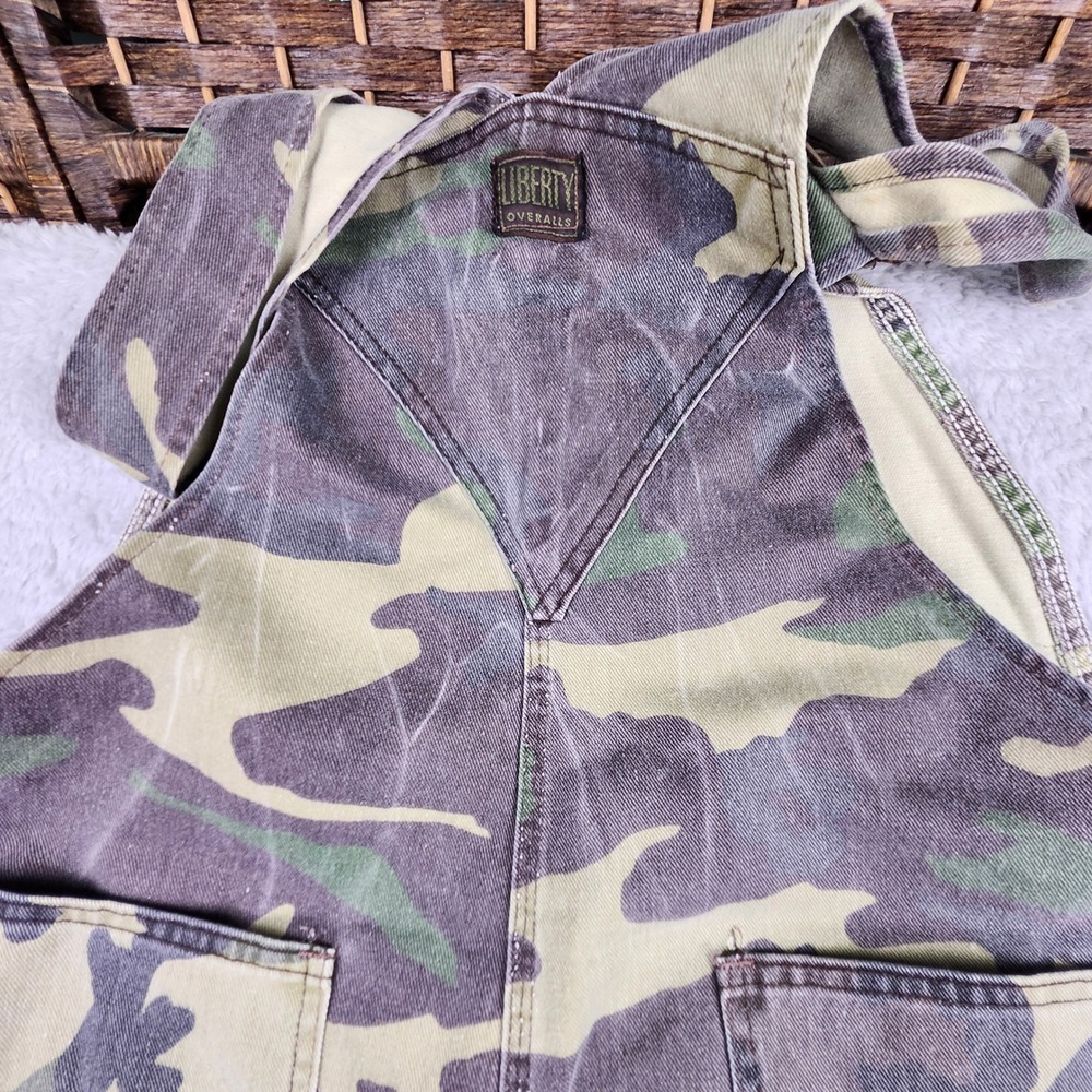 VTG Liberty Overalls Bib 40x29 Double Knee Woodland Camo Hunting 80s 90s Utility - Picture 7 of 12